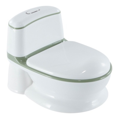 Sanita infantil branca com detalhes verdes e tampa arredondada