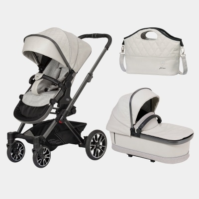 Conjunto de carrinho de bebé com moisés e bolsa bege e preta