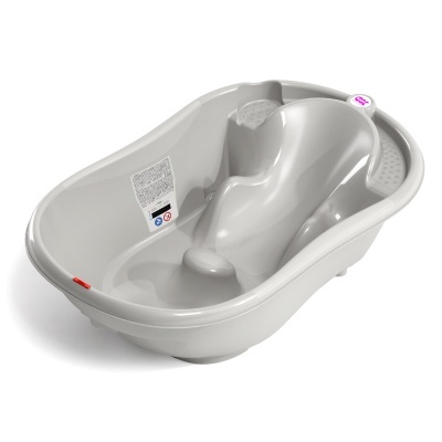 Banhheira de bebé cinza de plástico com apoio ergonómico e selo AMAVINHO