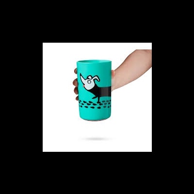 Copo azul turquesa com desenho de cão