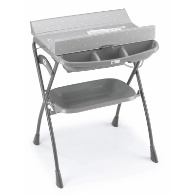 Trocador de bebé cinza com tampo almofadado e duas bandejas