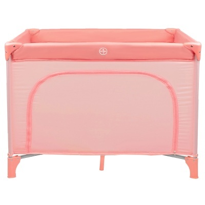 Berço portátil cor de rosa com zíper frontal e símbolo branco
