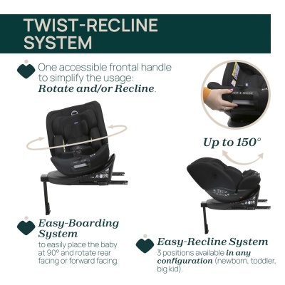 Cadeira auto preta com sistema de rotação e reclinação para bebés