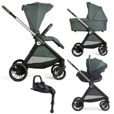 conjunto de carrinho de bebé verde e preto com acessórios