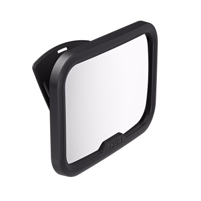 Espelho retrovisor auxiliar com moldura preta e superfície refletora