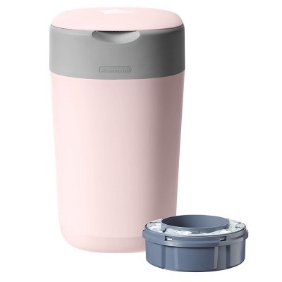 Contentor de armazenamento cor-de-rosa com tampa cinzenta e peça adicional cilíndrica cinzenta