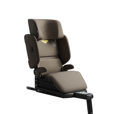 Cadeira auto infantil cinzenta com laterais castanhas e base preta ISOFIX