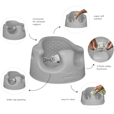 Assento para bebé cinzento claro com cinto e textura hexagonal