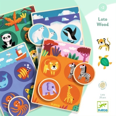 Jogo de loto infantil com cartas ilustradas de animais coloridos