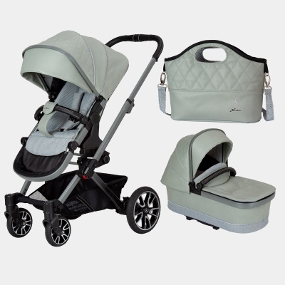 Conjunto de carrinho de bebé cinza com moisés e bolsa de transporte
