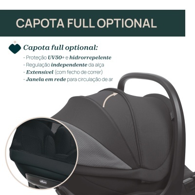 Capota preta para cadeira de bebé com rede para circulação de ar e detalhes cinza