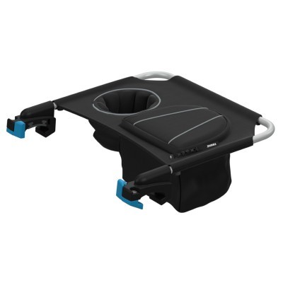 Mesa de apoio preta com suporte de metal cinzento da marca THULE