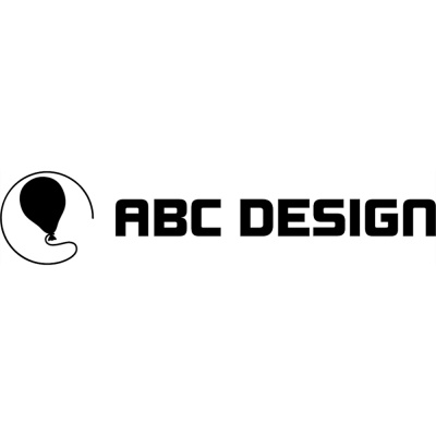 Logótipo ABC DESIGN com balão preto e texto em preto