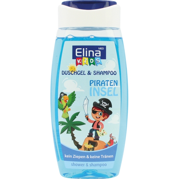 Gel de Banho 2 em 1 Piratas Elina 250ml Elina MED Kids champô e gel de banho infantil com ilustração de pirata e papagaio