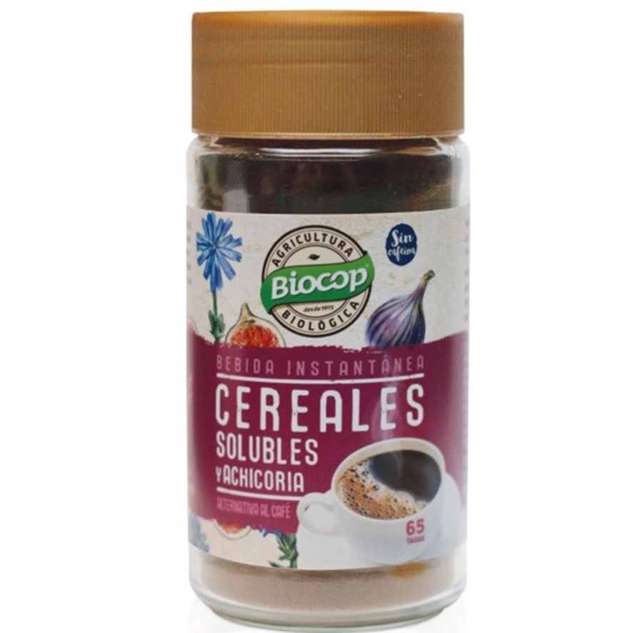 Bebida Instantânea com Cereais, Figos e Chicória Biocop 100g Frasco de bebida instantânea Biocop de cereais solúveis com achicória