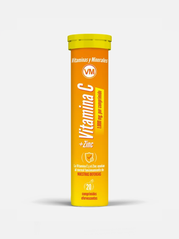 Vitamina C + Zinco Ynsadiet 20 Comprimidos Efervescente Embalagem laranja de comprimidos efervescentes de Vitamina C + Zinco com tampa amarela