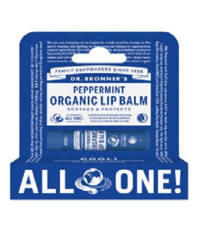 Bálsamo Labial Orgânico Peppermint Dr. Bronner´s 4g Bálsamo labial biológico Dr. Bronner's hortelã-pimenta em embalagem azul