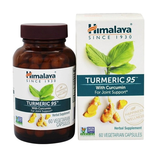Turmeric 95 Himalaya 60 Cápsulas Frasco e caixa do suplemento Turmeric 95 com curcumina da marca Himalaya