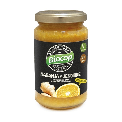 Compota Laranja e Gengibre Biocop 265g Frasco de compota orgânica Biocop de laranja e gengibre com etiqueta preta
