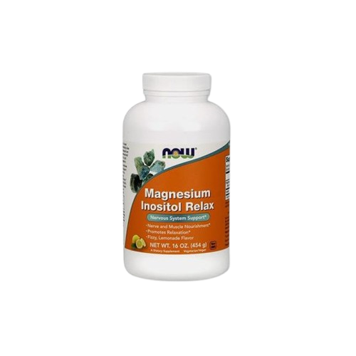 Magnesium Inositol Relax Powder 453g Now Suplemento NOW Magnesium Inositol Relax com rótulo laranja