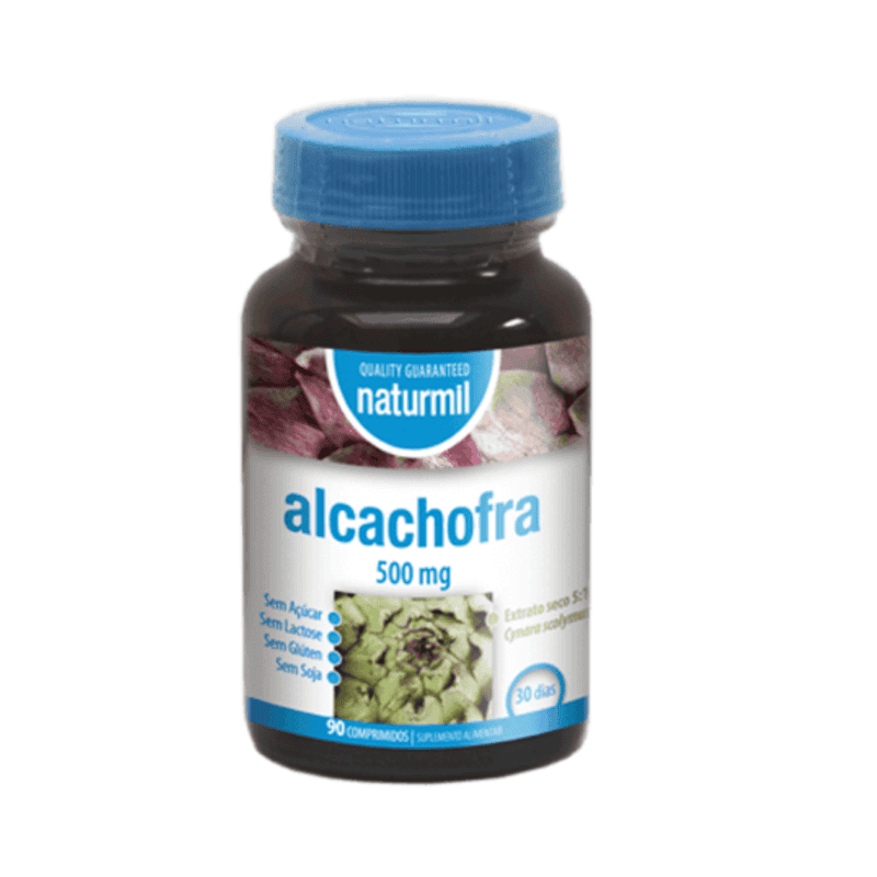 Alcachofra 500mg Naturmil 90 Comprimidos Frasco de comprimidos alcachofra 500 mg Naturmil com tampa azul