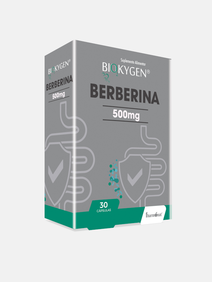 Berberina 500mg Biokygen 30 Cápsulas Caixa de suplemento alimentar Berberina 500mg da marca BIOKYGEN