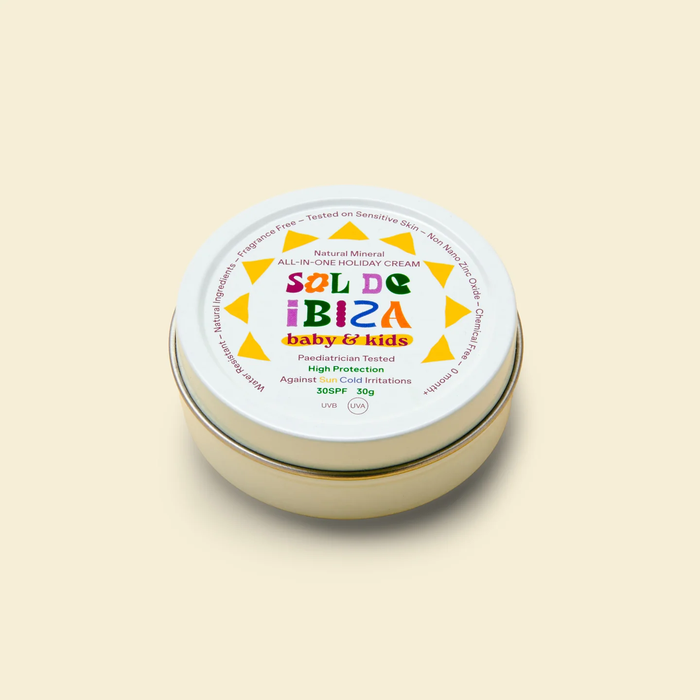 Pote metálico de creme hidratante Sal de Ibiza baby & kids