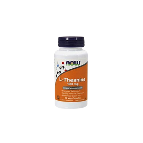 L-Theanine 100mg 90 Cápsulas Now Frasco de suplemento L-Theanine 100 mg da marca NOW