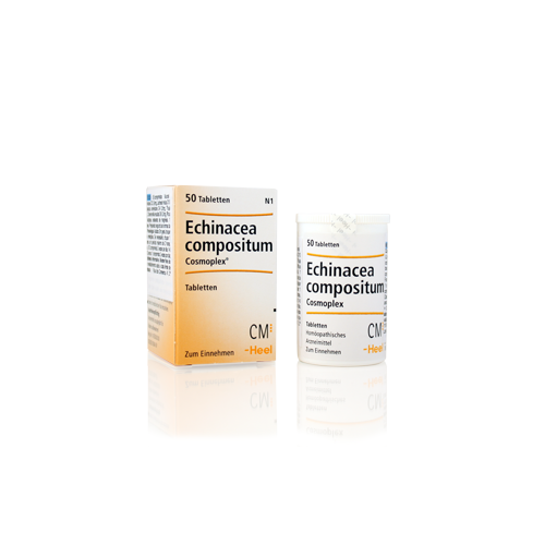 Echinacea Compositum Heel 50 Comprimidos Frasco e caixa de comprimidos Echinacea compositum Cosmoplex com 50 tabletes