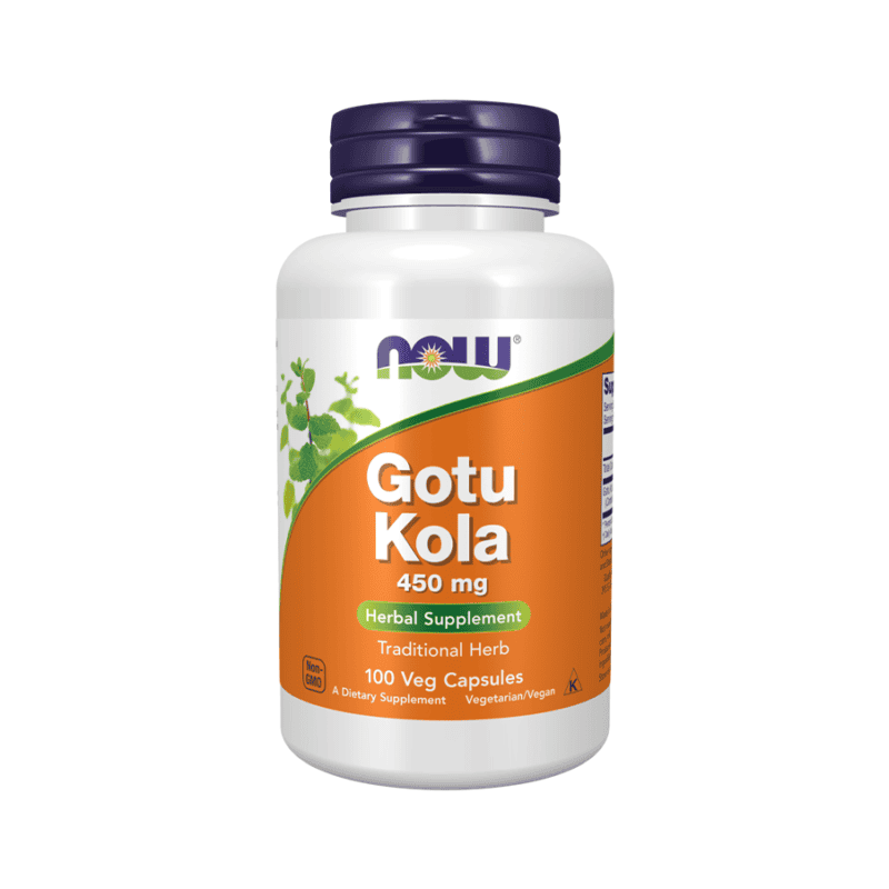 Gotu Kola 450mg Now 100 Cápsulas Frasco de suplemento alimentar Gotu Kola 450 mg