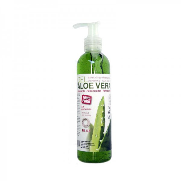 Gel Aloé Vera Puro Derma Feet 250 ml frasco transparente de gel aloe vera com doseador e rótulo branco