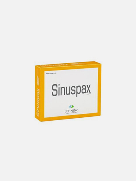 Sinuspax Lehning 60 comprimidos Caixa branca e amarela de medicamento Sinuspax com logotipo LEHNING Laboratoires.