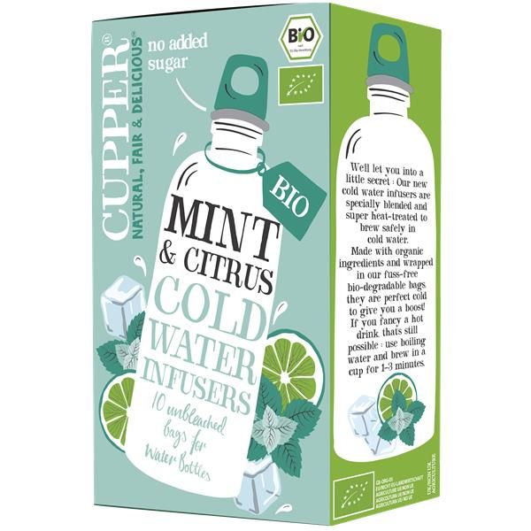 Infusão Fria com Menta e Citrinos Cupper 10 Saquetas Caixa de infusores de água fria mint & citrus da Pippen com 10 saquetas