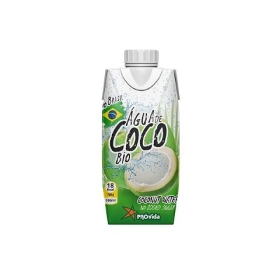 Embalagem de água de coco bio branca e verde com tampa branca