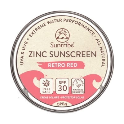 Embalagem metálica redonda de protetor solar Suntribe SPF 30 Retro Red