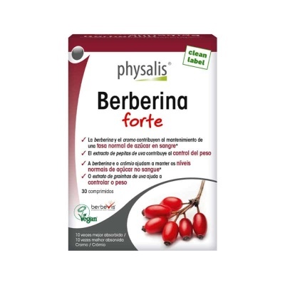 Embalagem de comprimidos Physalis Berberina forte com imagem de bagas vermelhas