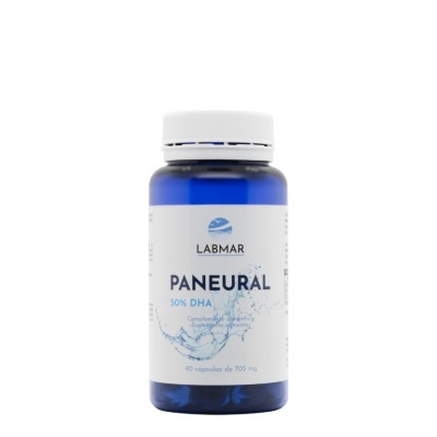 Frasco azul com rótulo branco do suplemento PANEURAL 50% DHA