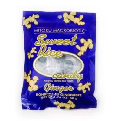Embalagem azul de doces de arroz com gengibre Macrobiotic Sweet Rice candy Ginger