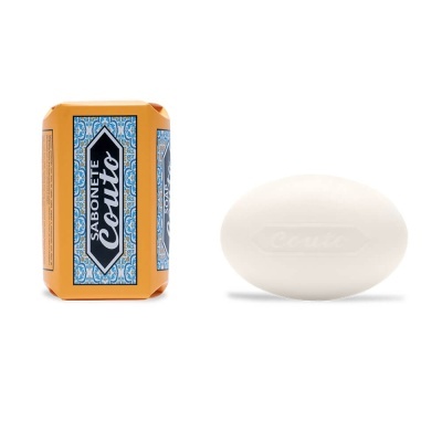 Sabonete Conto em barra branca com embalagem laranja e azul