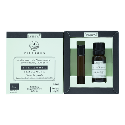 Conjunto de óleo essencial de bergamota Vitaroms Drasanvi com frasco conta-gotas e roll-on
