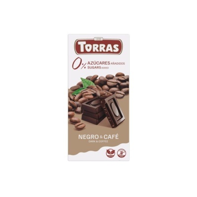 Embalagem de chocolate Torras sabor negro e café, sem azúcares adicionados
