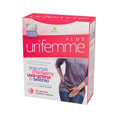 Embalagem de suplemento alimentar Urifemme Plus com 30 cápsulas