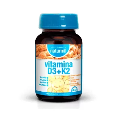 Frasco de vitamina D3 e K2 Naturmil com tampa azul