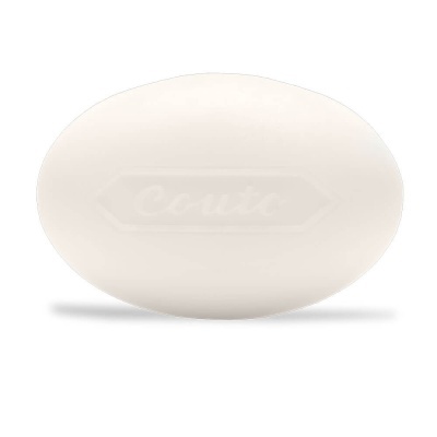 Sabonete oval branco com palavra embutida couta