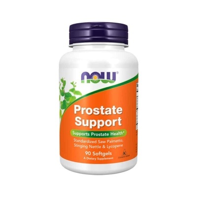 Frasco de suplemento Prostate Support da marca NOW com tampo roxo