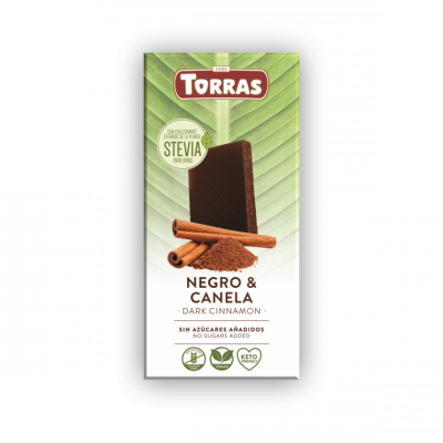 Embalagem de chocolate preto com canela da marca Torras