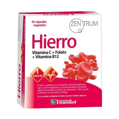 Embalagem de suplemento alimentar Zentrum com ferro e vitaminas, 45 cápsulas