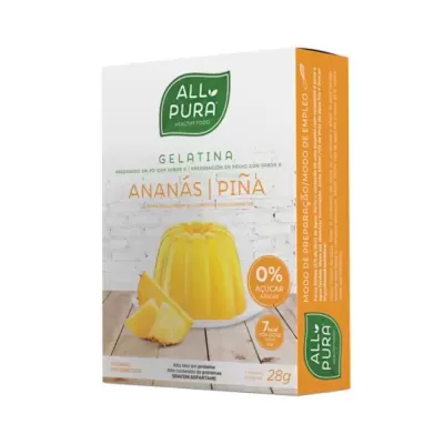 Caixa de gelatina de ananás ALL PURA com imagem do produto e informações nutricionais