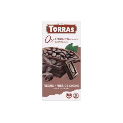 Embalagem de chocolate negro com nibs de cacau da marca TORRAS