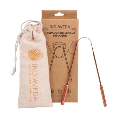 Raspador de língua de cobre com estojo de tecido e embalagem em cartão